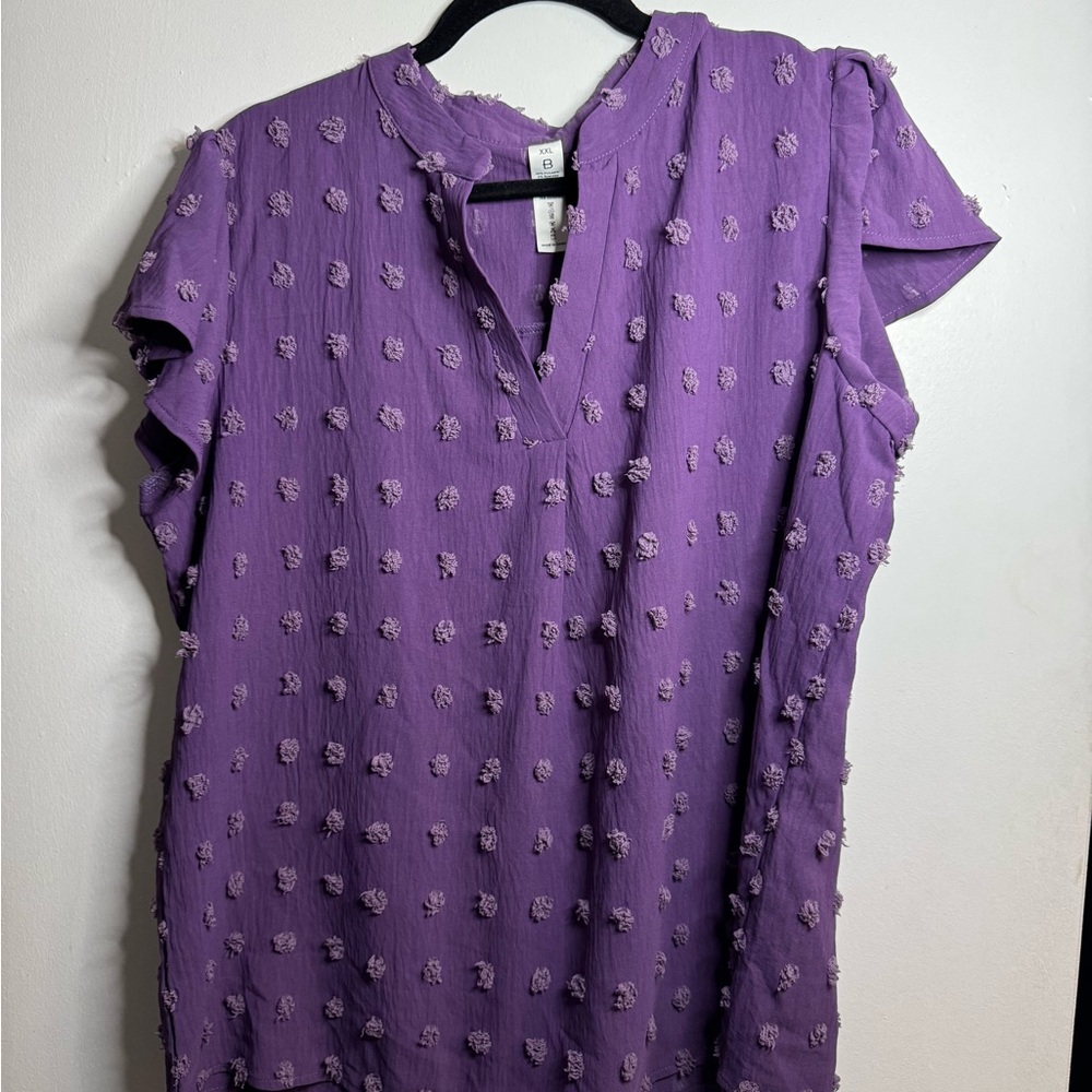 Textured Dot Blouse - Purple Short Sleeve Top - Size XXL
